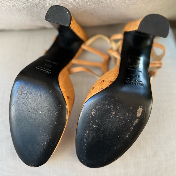 authentic tan Vintage PRADA closed toe ostrich sling back heels size 36.5 - Picture 4 of 5